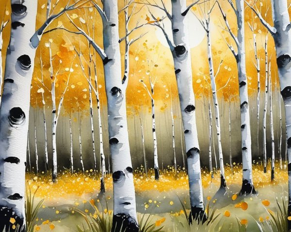 Serene Autumn Forest with Birch Trees and Foliage