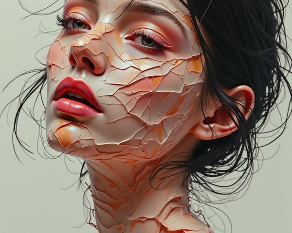 Portrait of a Young Woman with Cracked Skin Texture