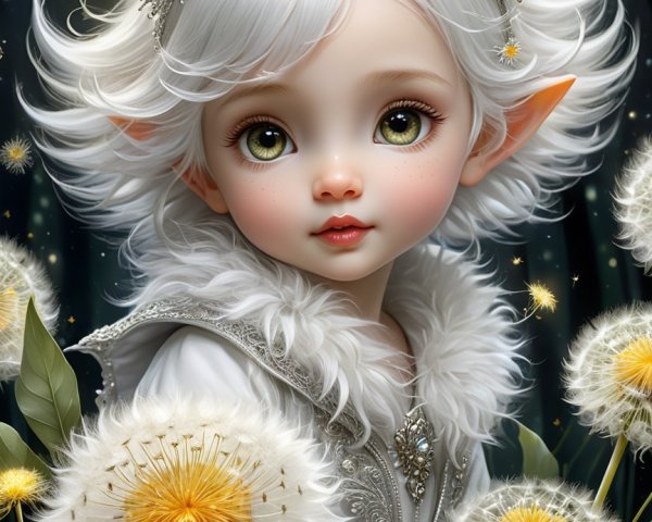 Whimsical Child in Enchanted Forest with Dandelions