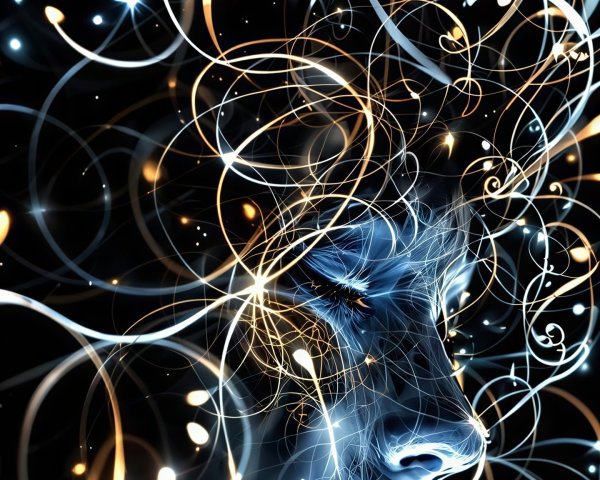 Translucent Glowing Female Face in Dark Digital Art