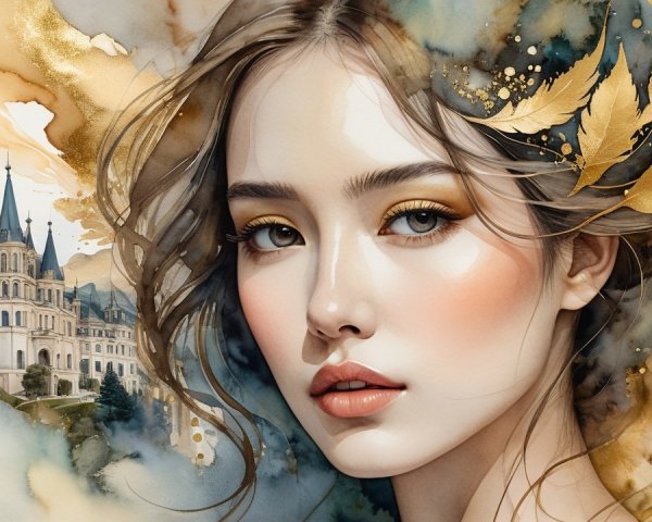 Young Asian Woman Portrait with Castle Background