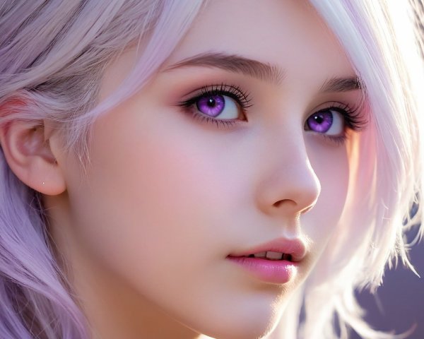Close-Up Portrait of a Young Woman with Lavender Hair