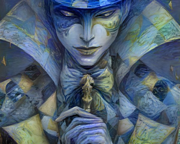 Mysterious Figure in Ornate Blue and Gold Outfit