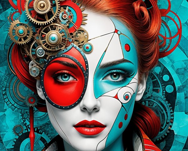 Striking Woman with Steampunk Face Paint and Curls