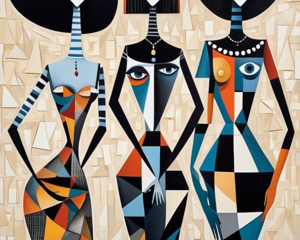 Stylized Female Figures with Geometric Patterns