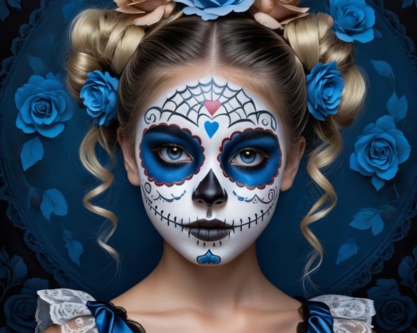 Portrait of a Young Woman with Sugar Skull Makeup