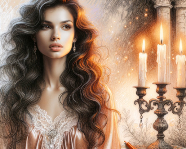 Pastel Sketch of Hispanic Woman in Silk Nightgown