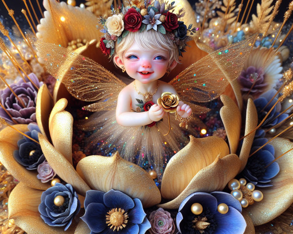 Whimsical Fairy Among Lavish Floral Arrangement