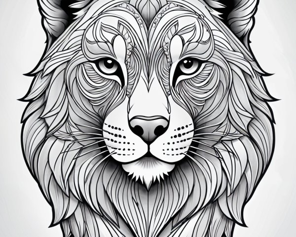 Stylized Illustration of a Wolf's Head with Patterns