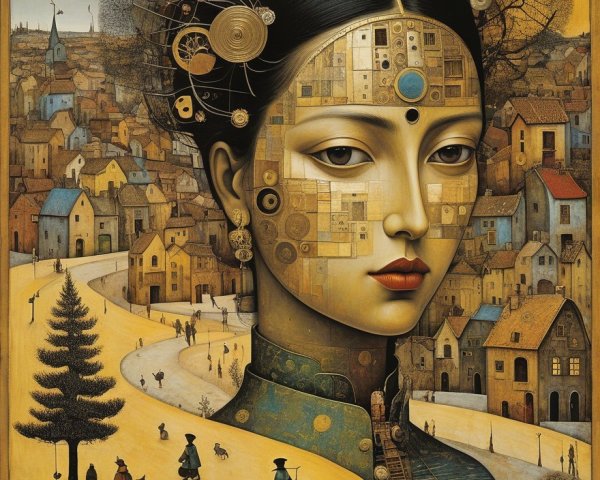 Surreal Portrait of a Woman with Geometric Design