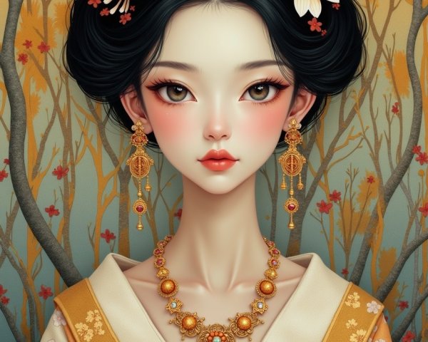 Elegant Woman in Kimono with Floral Accents