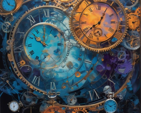 Intricate Clocks with Blue and Orange Tones Design