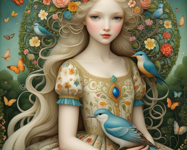 Serene Young Girl Surrounded by Nature's Beauty