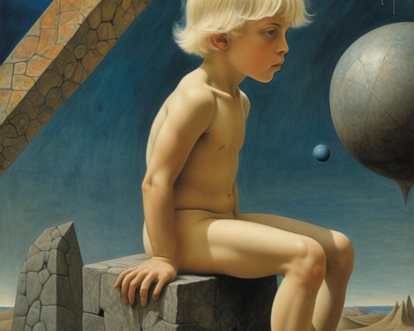 Surreal Artwork of Boy in Dreamlike Landscape