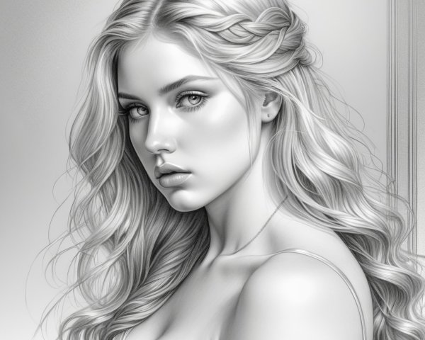 Young woman with wavy hair and serene expression