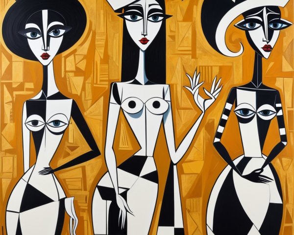 Stylized Female Figures in Bold Geometric Art