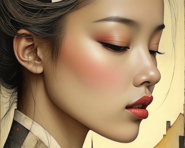 Stylized Profile of Young Woman with Serene Expression