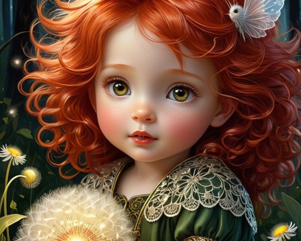 Whimsical Scene of a Girl with Dandelion in Forest