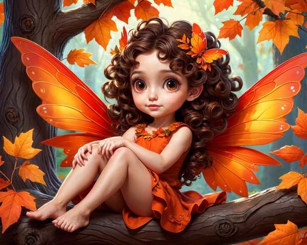 Whimsical Fairy Girl in Autumn-Inspired Setting