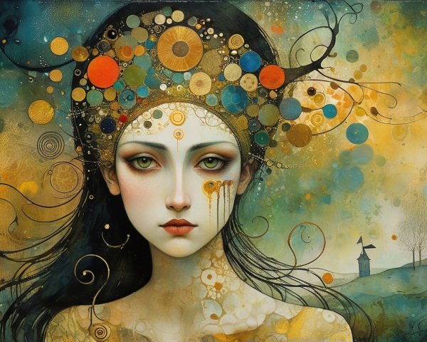 Mystical Woman with Flowing Hair and Ethereal Background