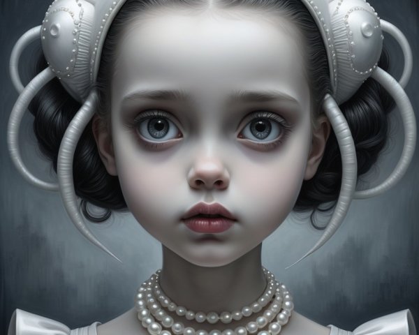 Young girl with ethereal appearance and pearl accessories