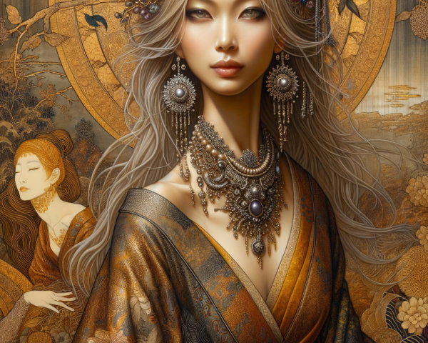 Striking Woman in Ornate Clothing and Jewelry