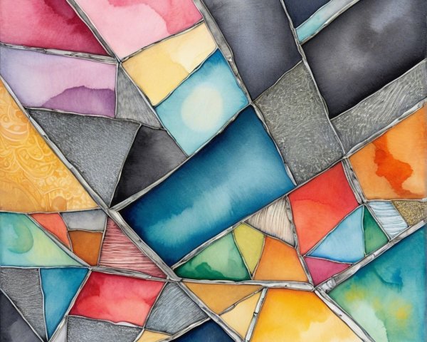Vibrant Abstract Stained Glass Composition with Geometric Shapes