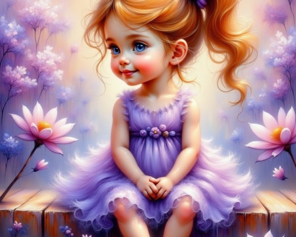 Young girl by serene pond with lotus flowers and butterflies