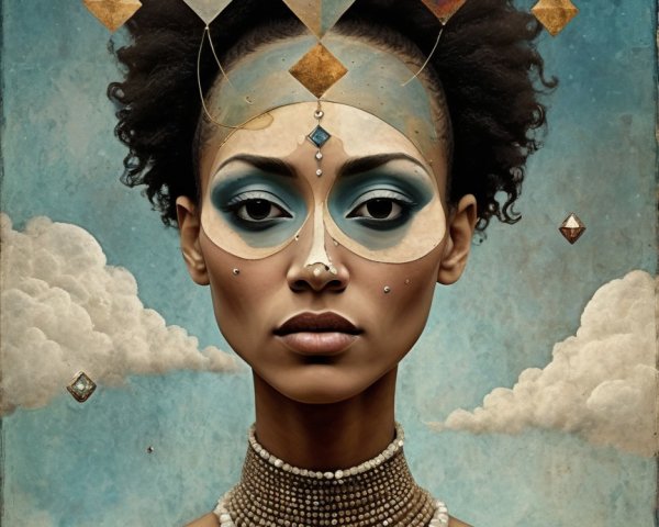 Portrait of a Woman with Geometric Face Paint and Afro