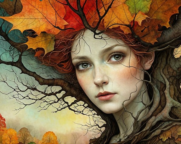 Surreal Portrait of a Woman with Nature Elements