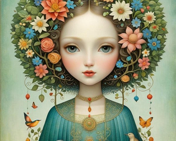 Whimsical Portrait of a Girl in a Flower Crown