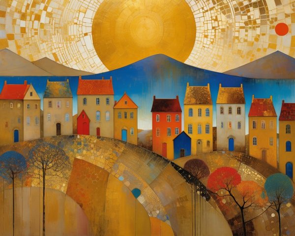 Vibrant Whimsical Landscape with Colorful Houses