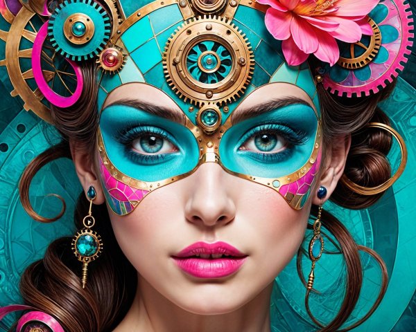 Portrait of a Woman in a Steampunk-Inspired Mask