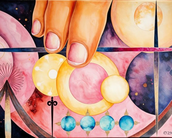 Abstract Cosmic Scene with Poised Finger Detail