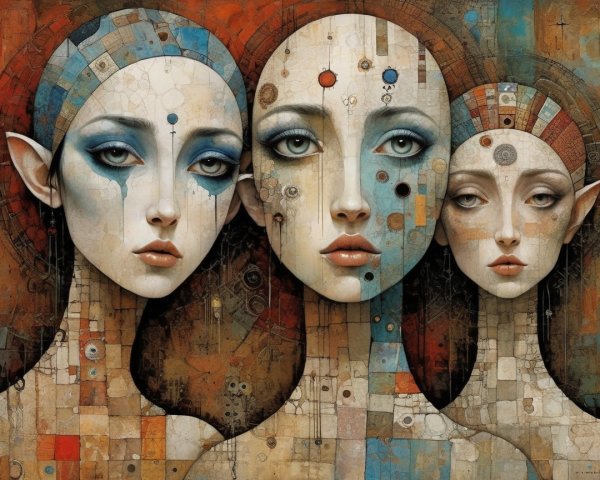 Ethereal Figures with Intricate Patterns and Colors