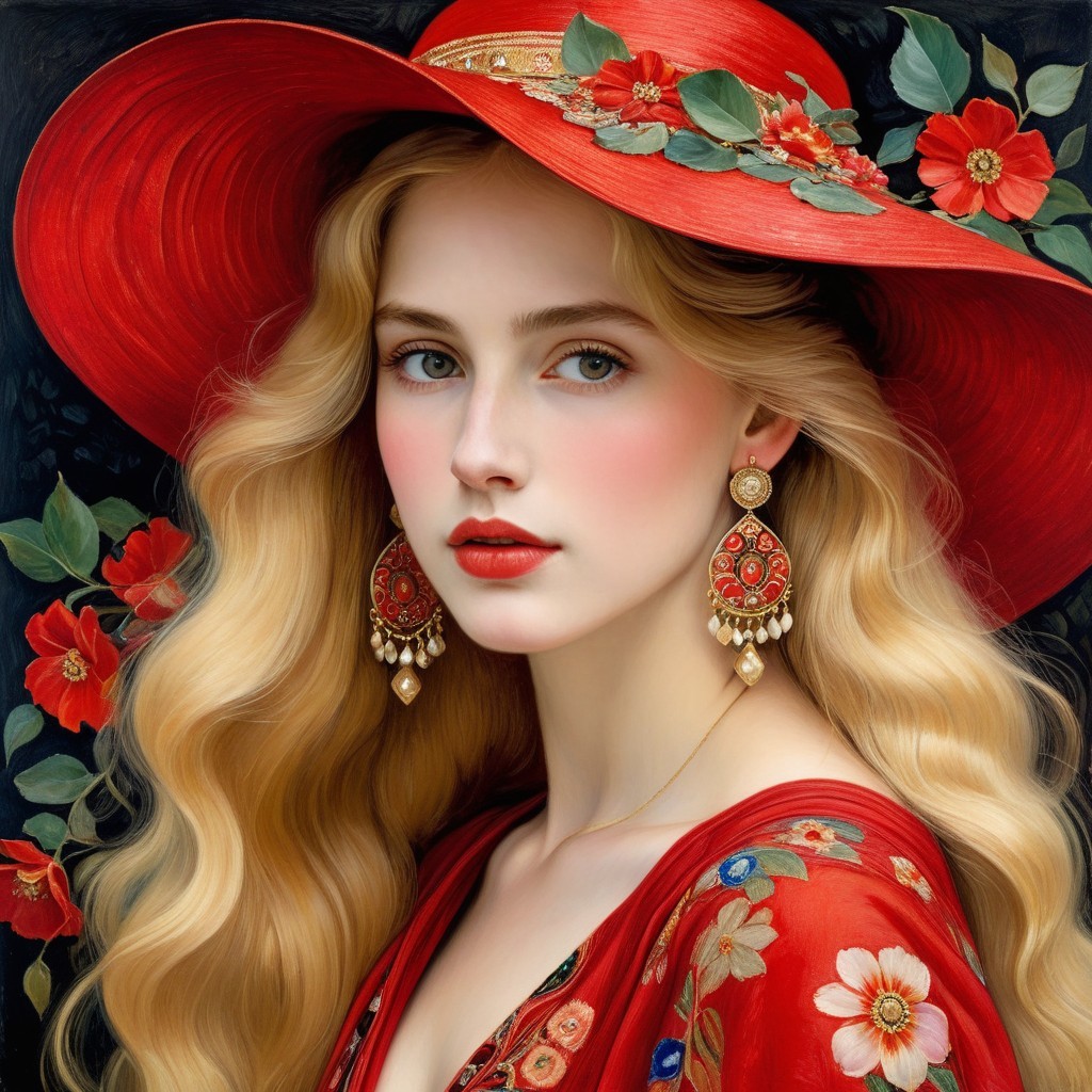Portrait of a Young Woman with Floral Background