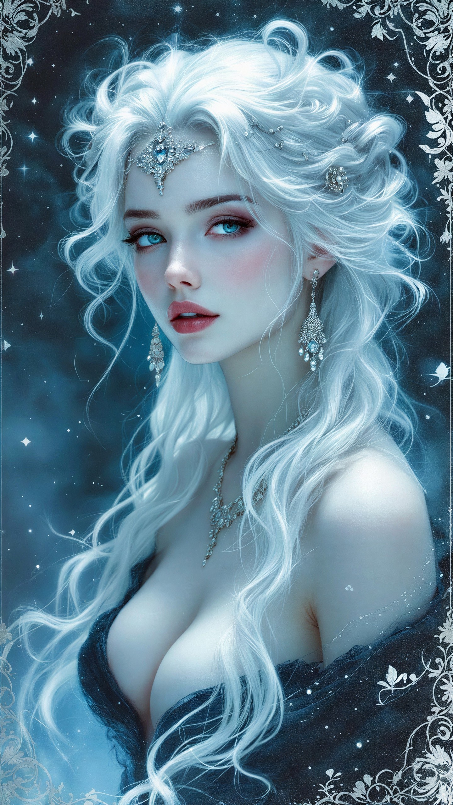 Digital Portrait of an Ice Queen with Elegant Features