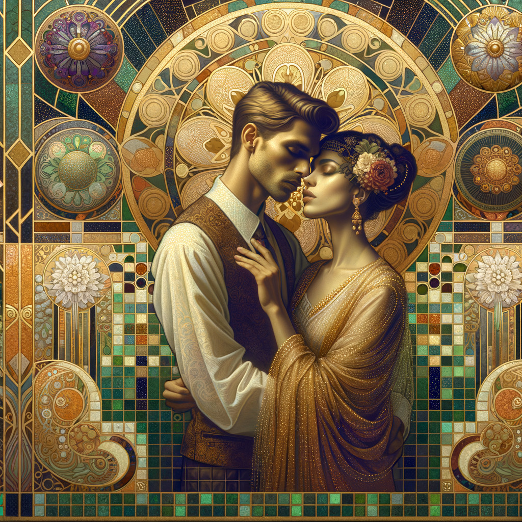 Romantic Couple in Art Nouveau Style with Patterns