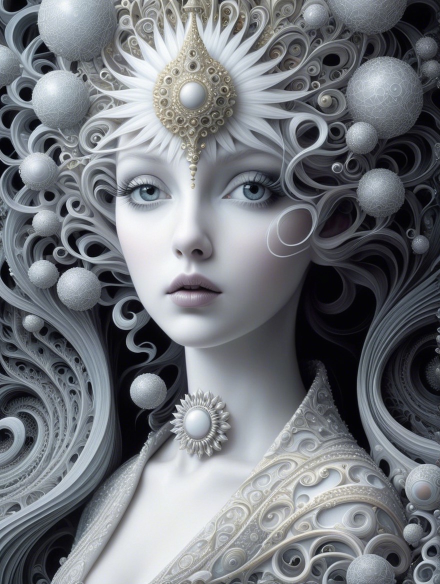 Ethereal Figure with Pale Skin and Intricate Hair