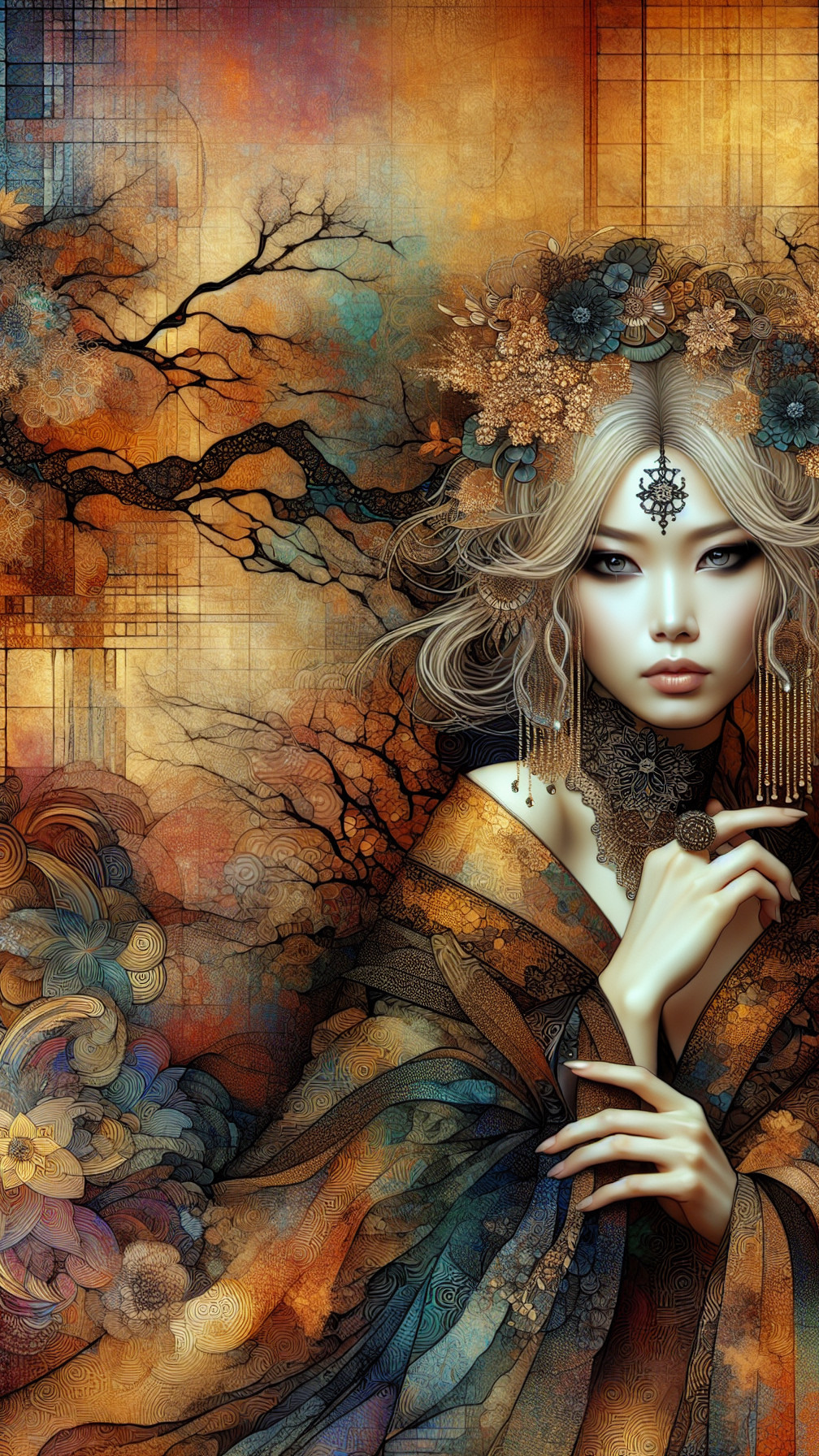 Illustration of a Woman with Blonde Hair and Jewelry
