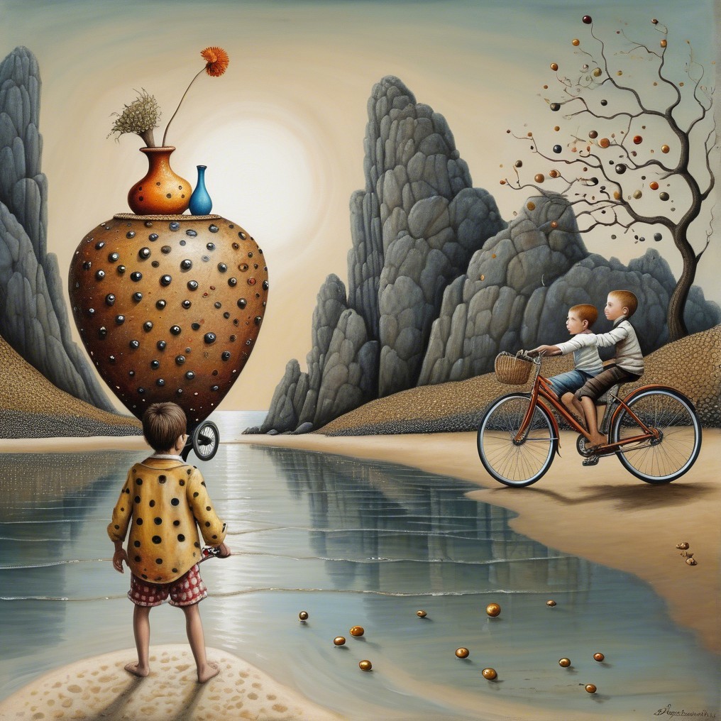 Surreal Landscape with Boys by a Serene River