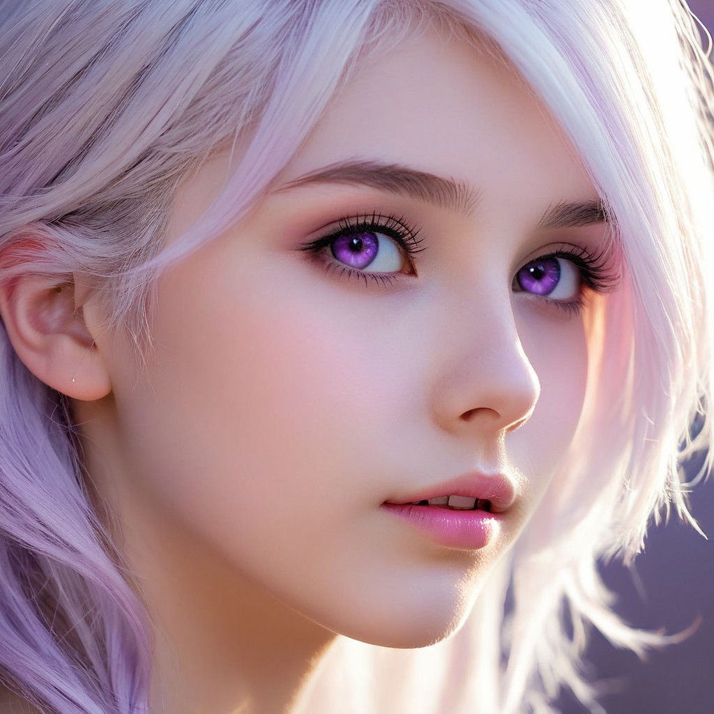 Close-Up Portrait of a Young Woman with Lavender Hair