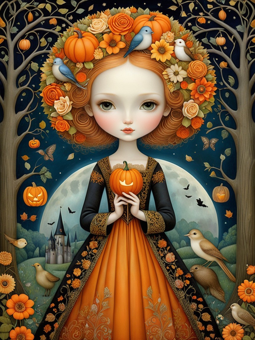 Whimsical Girl in Floral Crown in Enchanted Forest