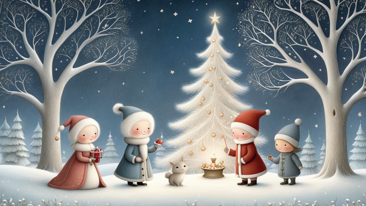 Winter Family Celebration by a Christmas Tree