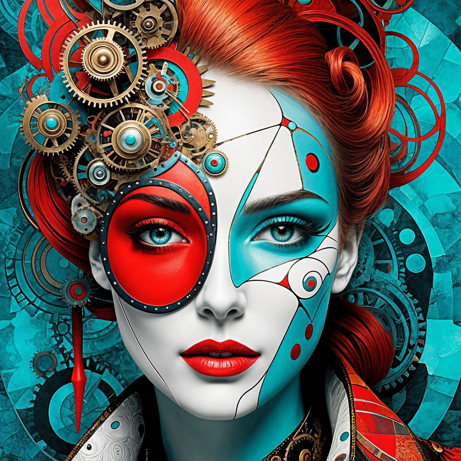 Striking Woman with Steampunk Face Paint and Curls