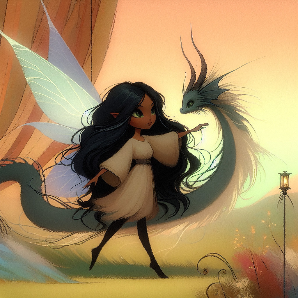 Whimsical Fairy and Elegant Dragon in Pastel Setting