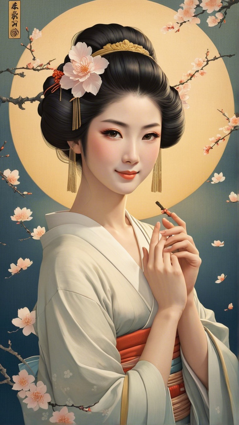 Traditional Kimono Portrait with Cherry Blossoms