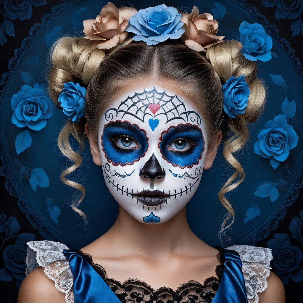 Portrait of a Young Woman with Sugar Skull Makeup