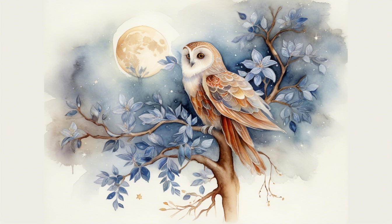 Illustration of an owl in a serene night setting