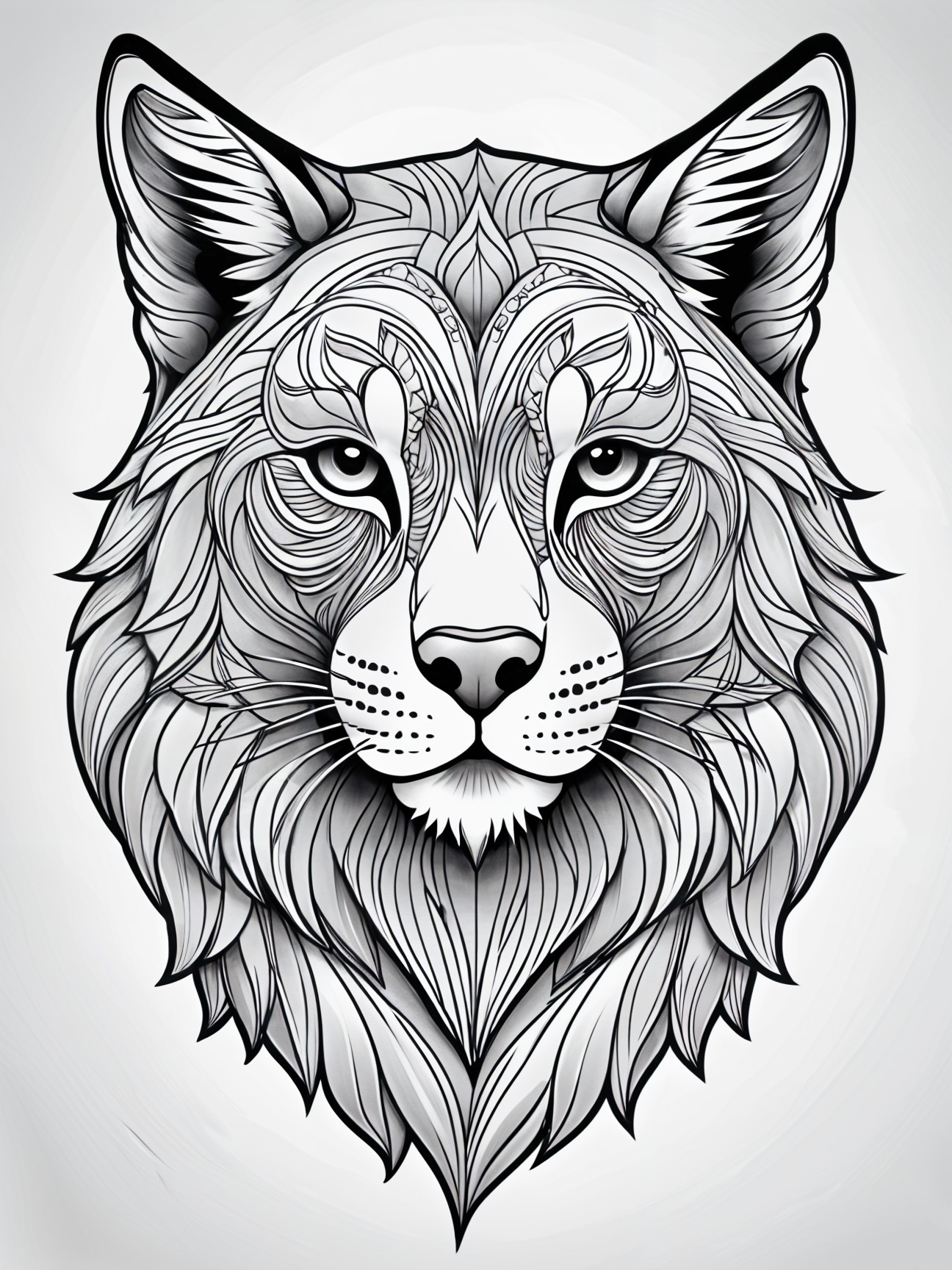 Stylized Illustration of a Wolf's Head with Patterns
